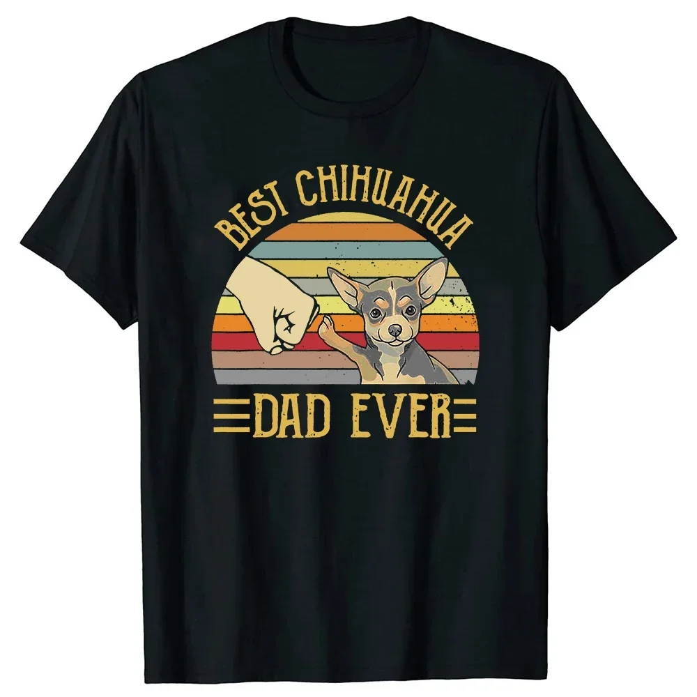 Funny Best Chihuahua Dad Ever Retro Vintage Sunset T Shirts Graphic Cotton Streetwear Short Sleeve Birthday Gifts Summer T-shirt