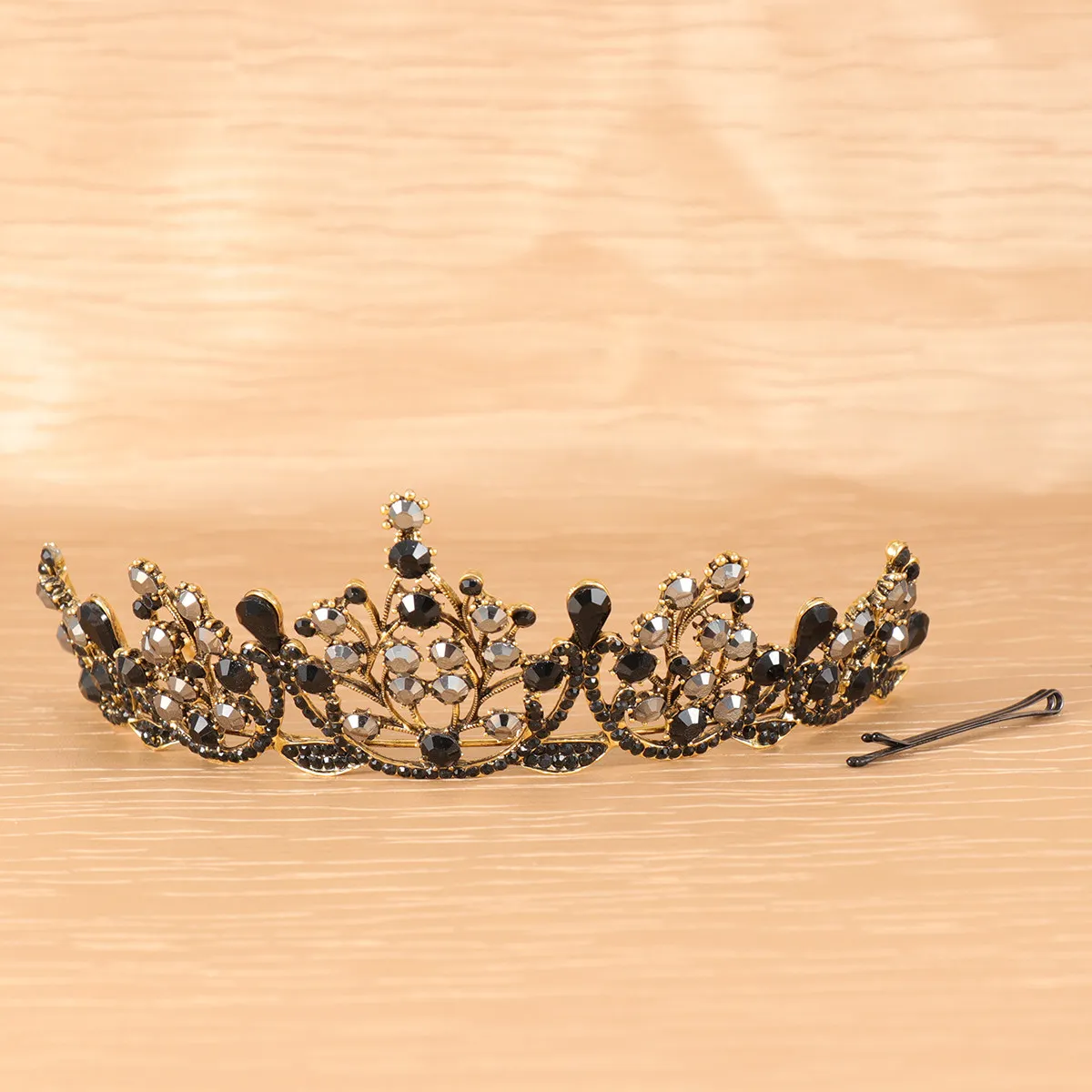 1Pcs Crystal Baroque Crown Black Classic Rhinestone Queen Wedding Hair Accessories Glittering Tiara for Engagement Party