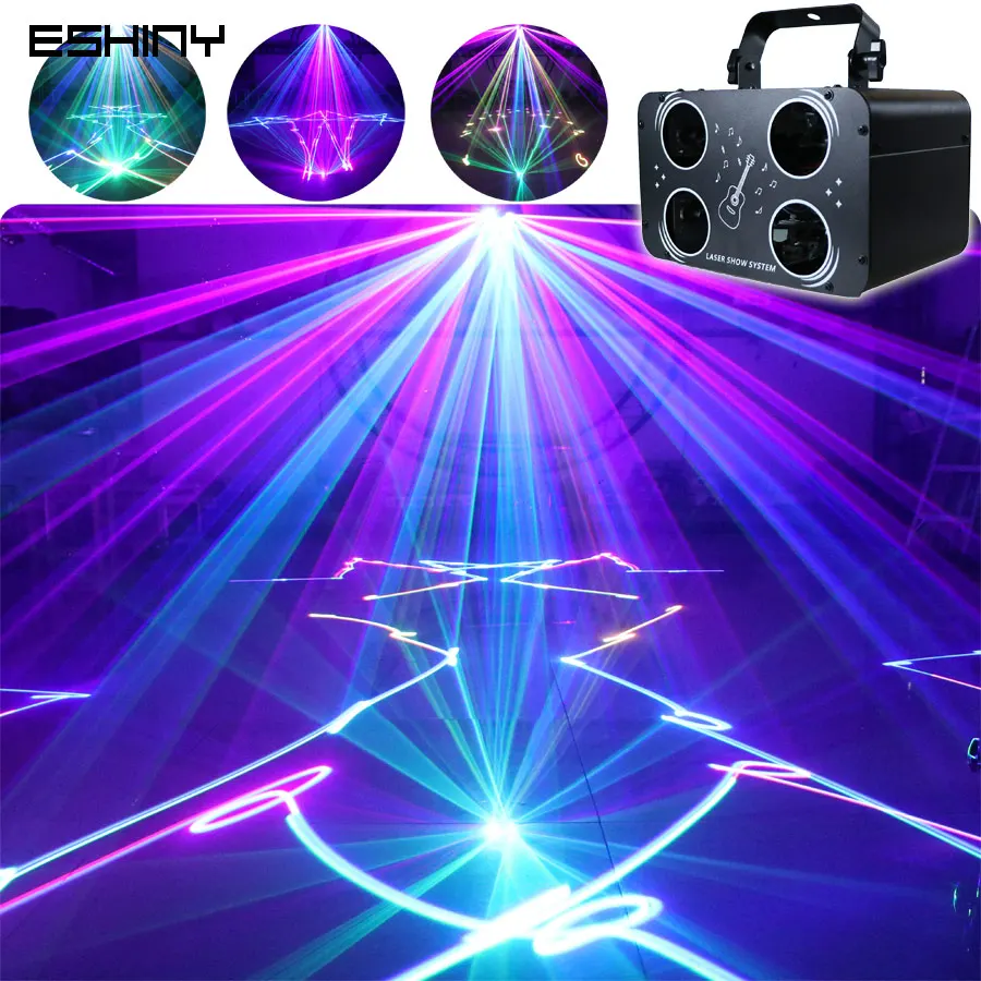 ESHINY 4 Lens 1W RGB Laser Scans Beam Light DJ Disco Lines Projector DMX512 Dance Bar Holiday Party Christmas Stage Show X3D2