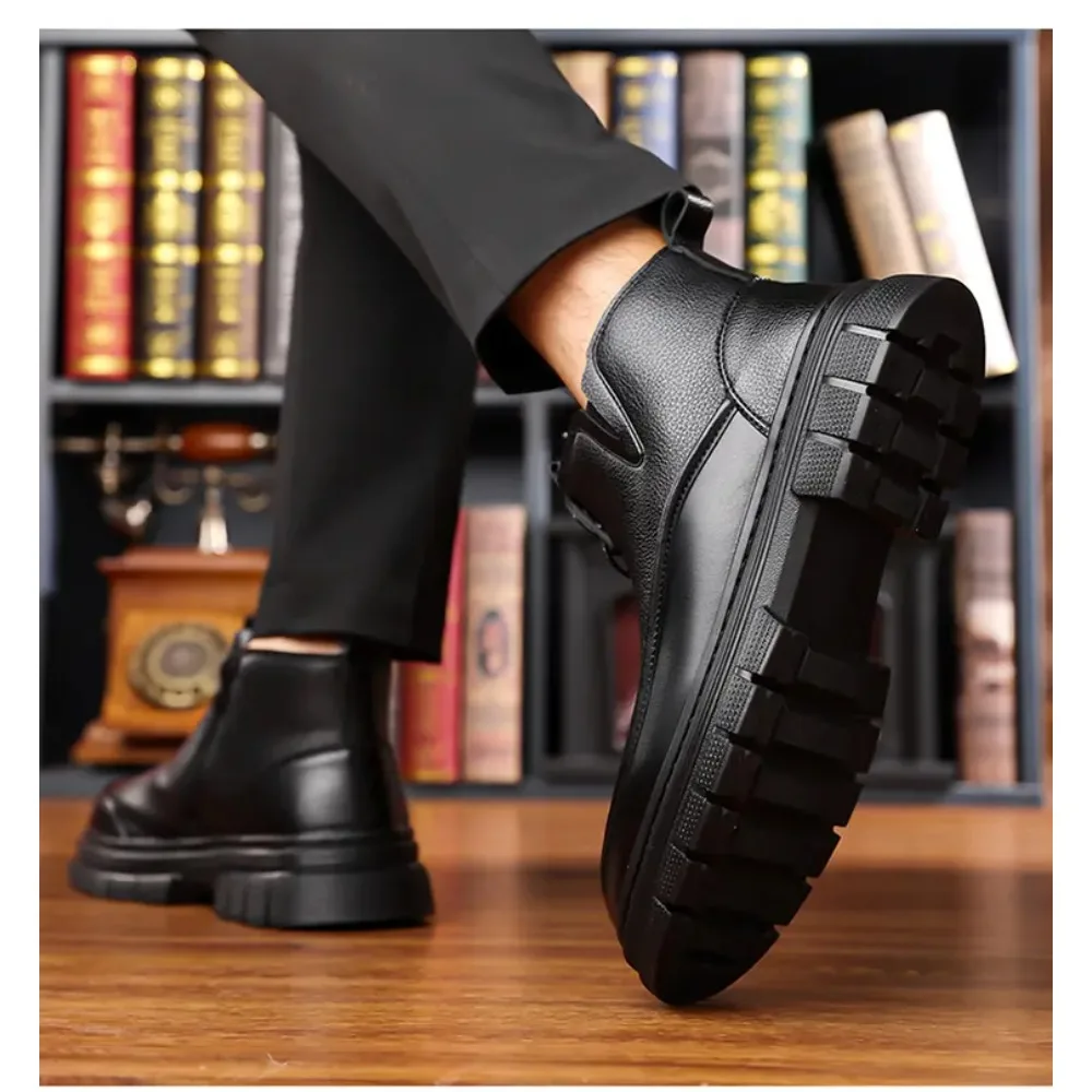 الشتاء الدافئة الأحذية القطنية للرجال موضة عادية أسود جديد مصمم البقرة أحذية من الجلد الذكور لينة وحيد منصة حذاء من الجلد رجل