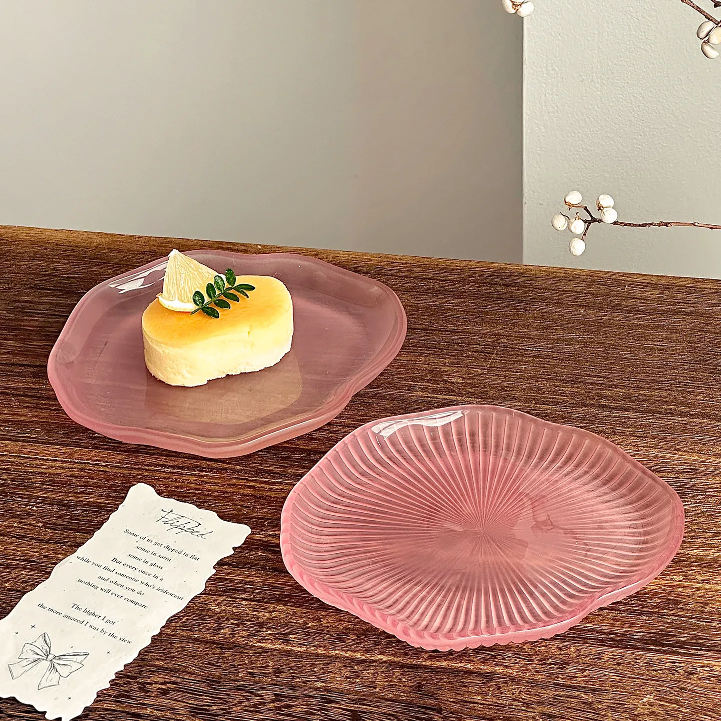 Pink Irregular Glass Cake Dish 5 Inch Afternoon Tea Frosted Good-looking Dessert Plates Household French Style Exquisite Dish