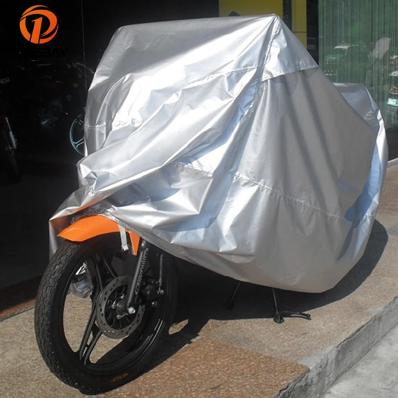 

POSSBAY All Size Silver/Black Universal Motorcycle Covers Outdoor Waterproof Rain UV Prevention Dustproof Covering