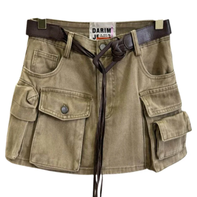 2026 Summer Fashion Cargo Denim Skirt For Women Trendy Multi Pocket Design High Waist Casual Mini Skirt Y2K Streetwear Stylish