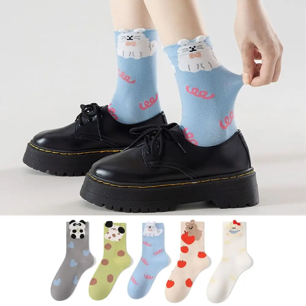 

5Pairs Fashion Cartoon Animals Dog Tube Socks Rabbit Bear Lady Short Socks Kawaii Flower Cute Socks Women Students