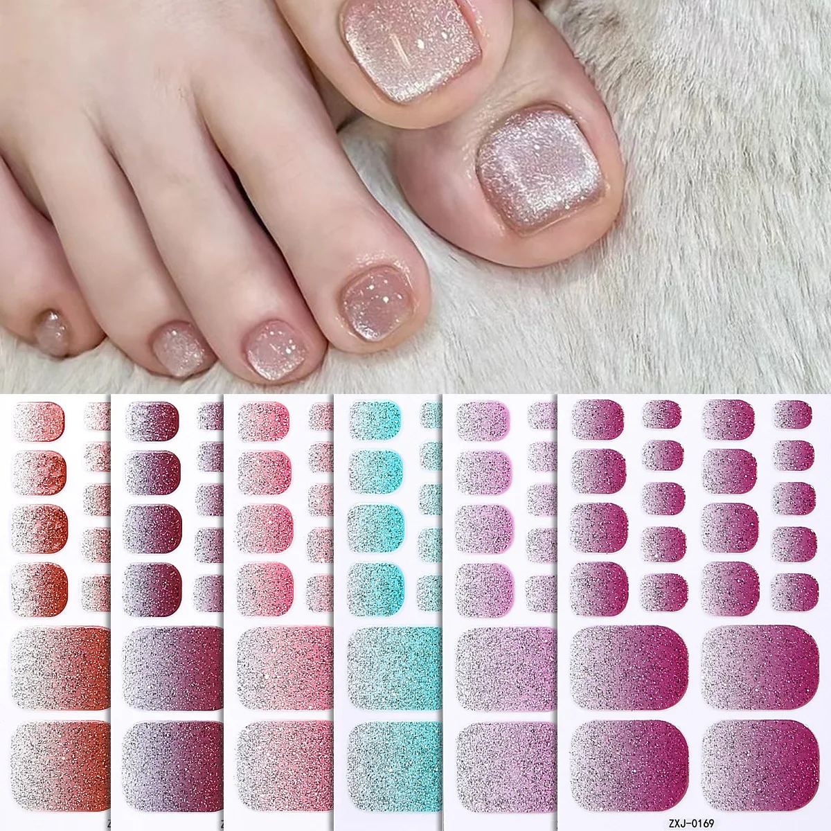 

Cross-border European and American foot stickers waterproof solid color flash onion powder foot nail stickers Y2K summer toe sti