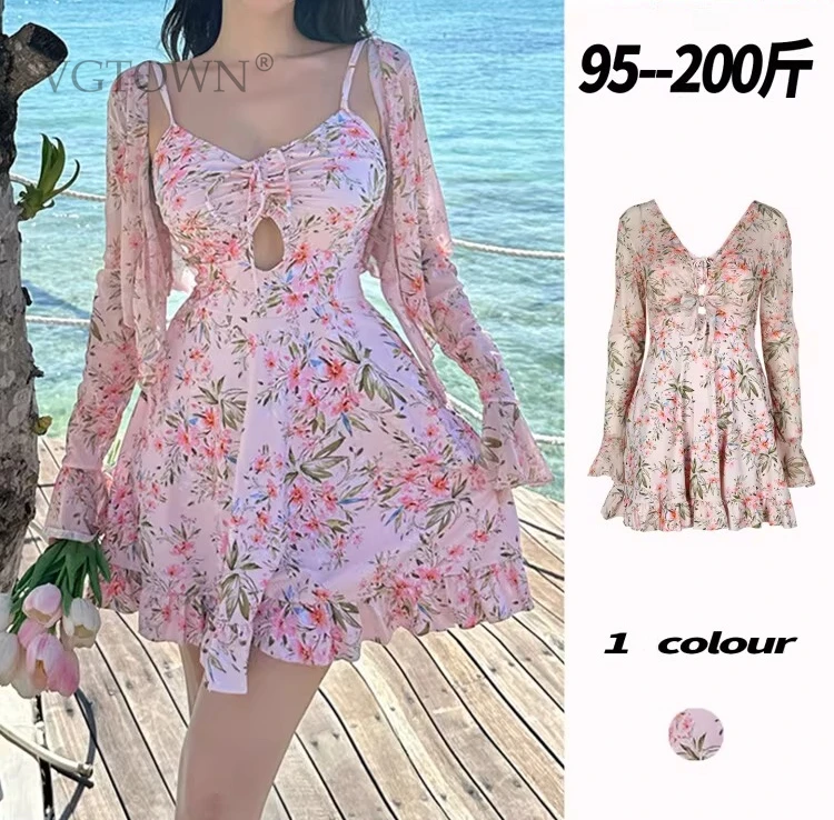 Summer 2026 New Plus Size 6XL Women's One-Piece Swimsuit Korean Hot Spring Swimwear Slimming Belly Covering Sexy Girl