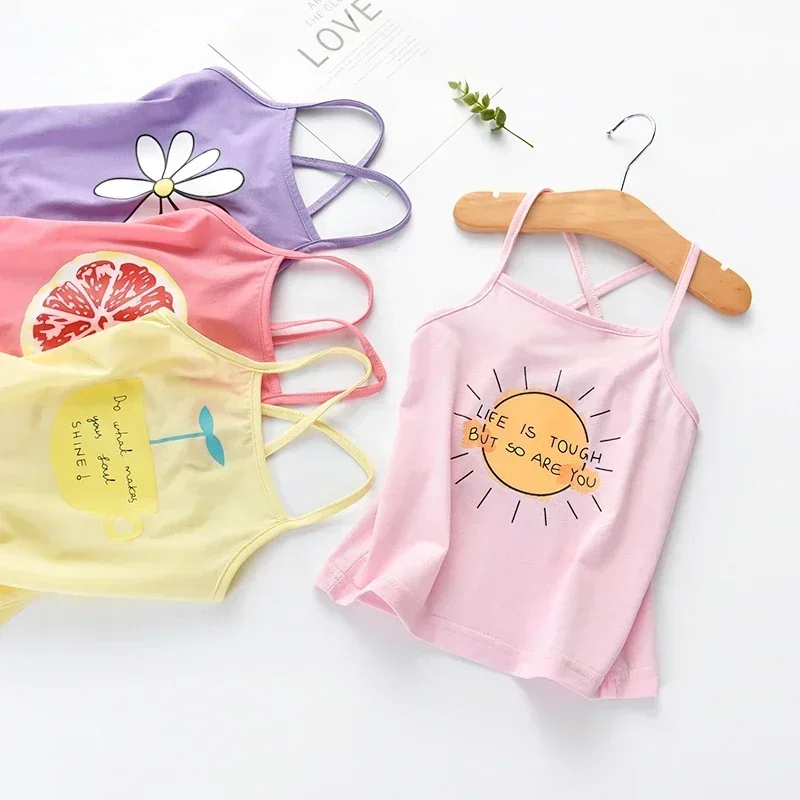 Tops for Girls Camisoles Toddler Baby Shirts Cartoon Undershirt Sleeveless T-shirt Kids Tops Children\'s Underwear 2024 Summer