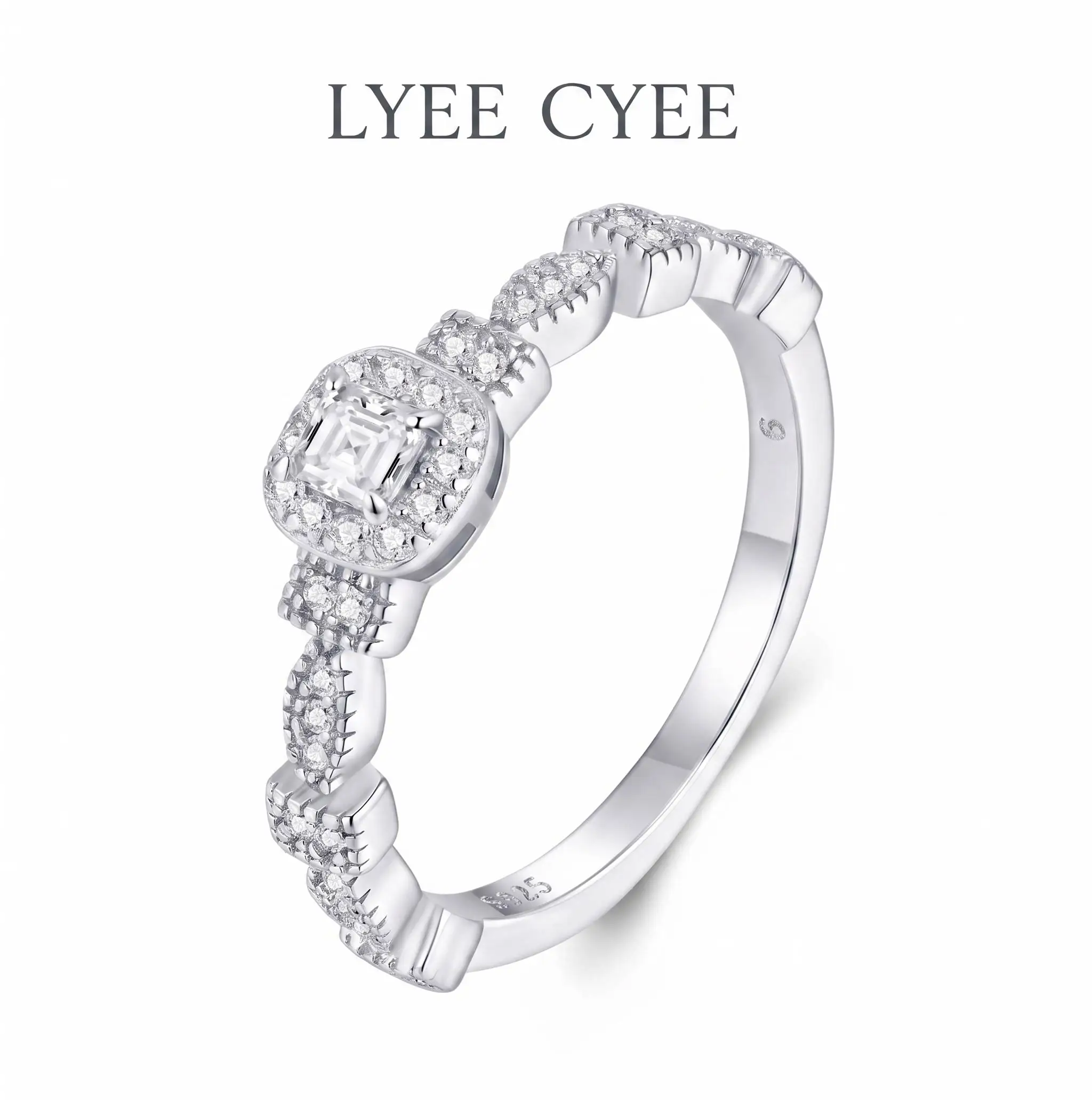High-End Minimalist Fine Jewelry Square Cut Halo Moissanite Ring 925 Sterling Silver Luxury Women's Delicate Ring