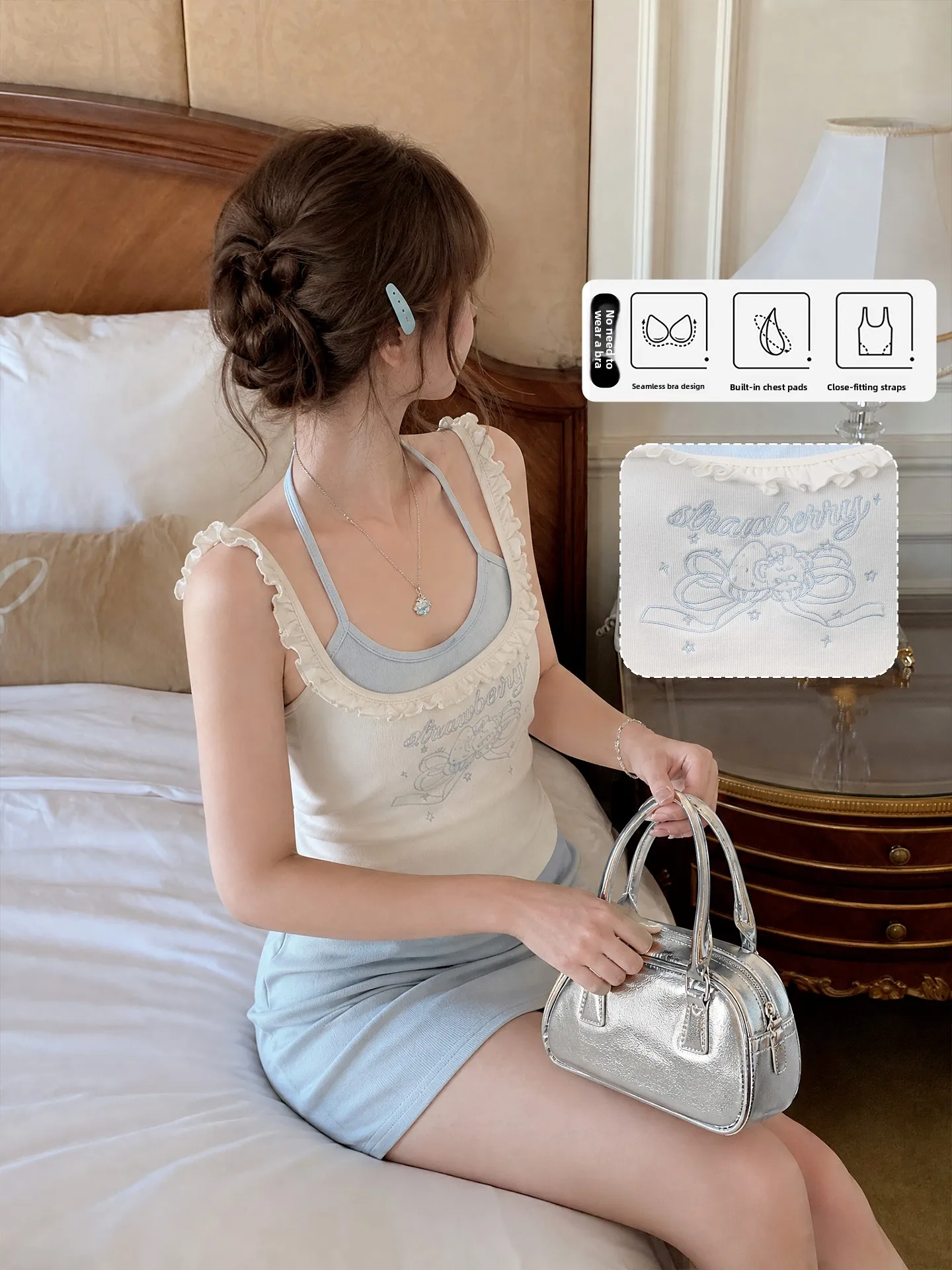 Sweet Style Crop Top Vest Women's Outerwear with Chest Pad Slim Fit Short Design Summer Fashion Casual Cotton Blend