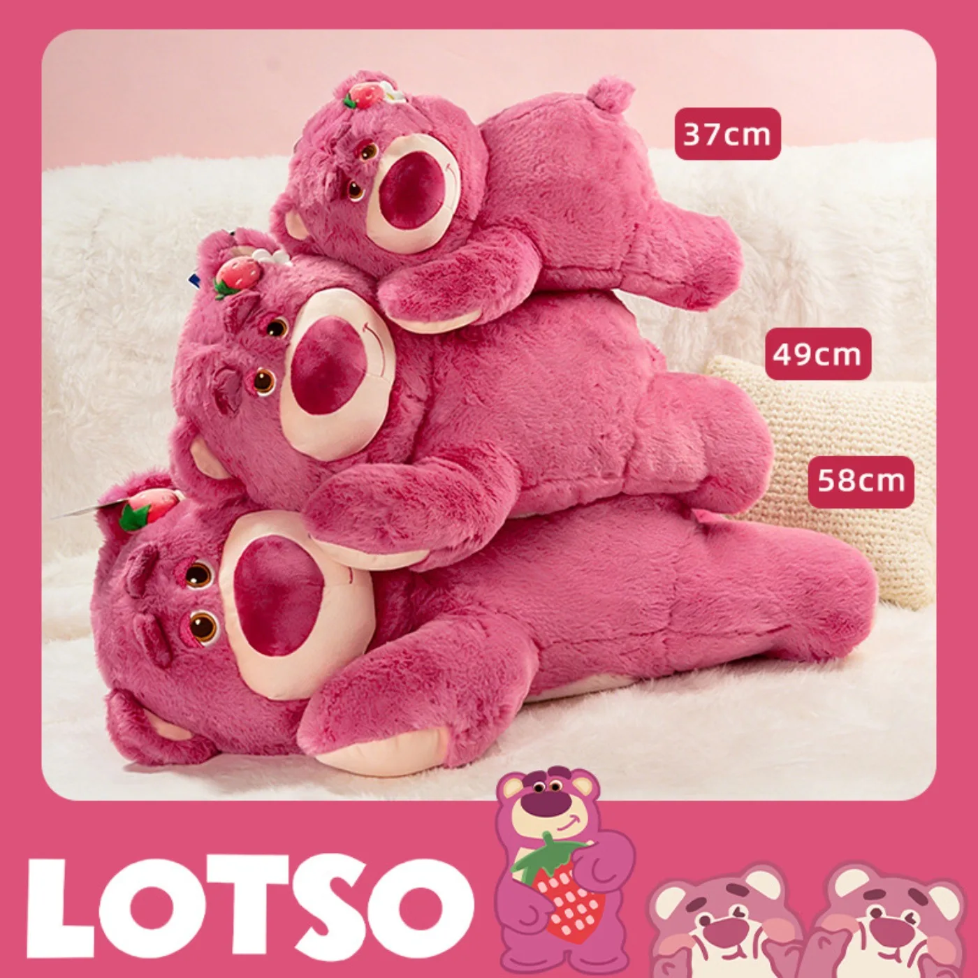 AOGER New 37cm Story Lotso Cute Bear Strawberry Sofa Plush Pillow Stuffed Toys Friends Festivals Birthday Gift