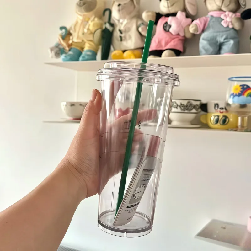 Portable Minimalist Transparent Water Cup for Female Couples Transparent Plastic Straw Cup Cold Water Bottles Drinkware