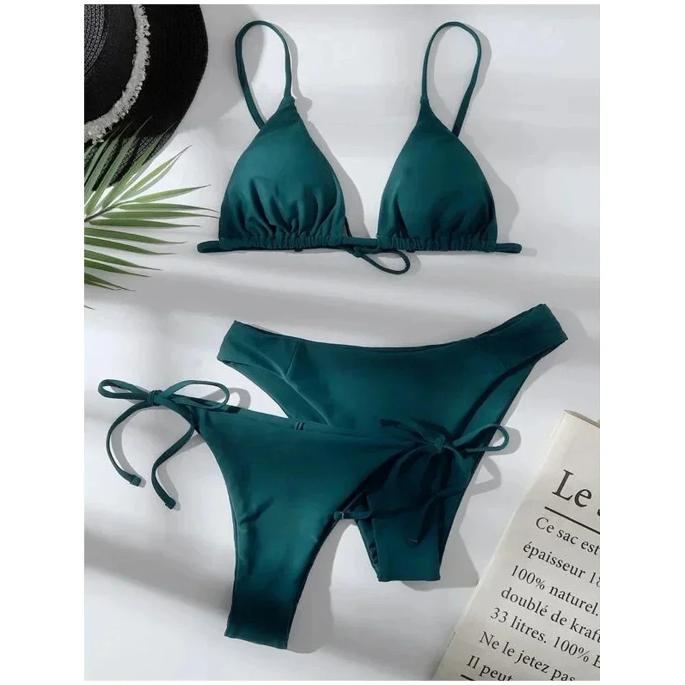 Conjunto de moda praia de três peças para mulheres, renda para cima, micro biquíni, maiô de cintura baixa, moda praia feminina, maiô sexy