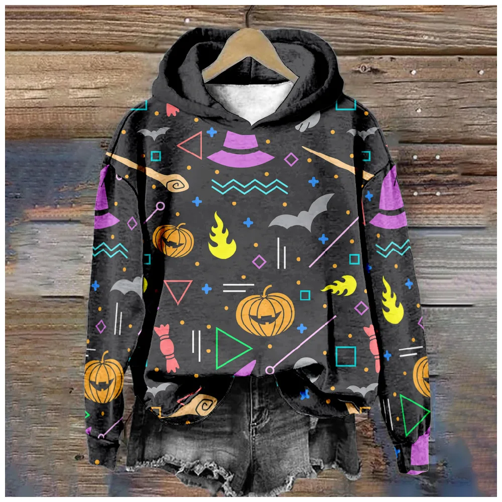 Halloween Hoodies Sweatshirts Printed Crewneck Ghost Jack-o'-lantern Casual Outdoors Sports Bat Streetwear Kawaii Women Clothing