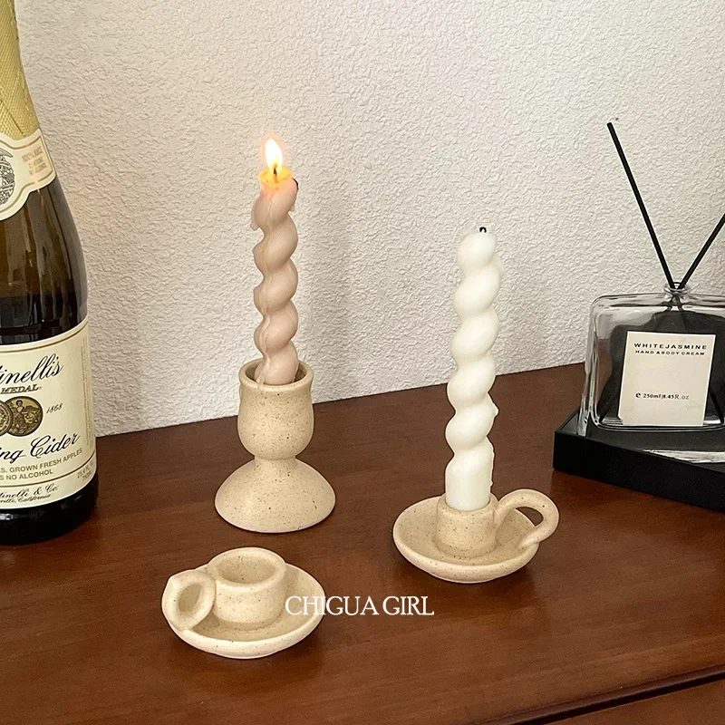 Ceramic Candle Holder Retro Plain Ceramic Aromatherapy Candlestick Photo Props Nordic Home Decoration Ornament