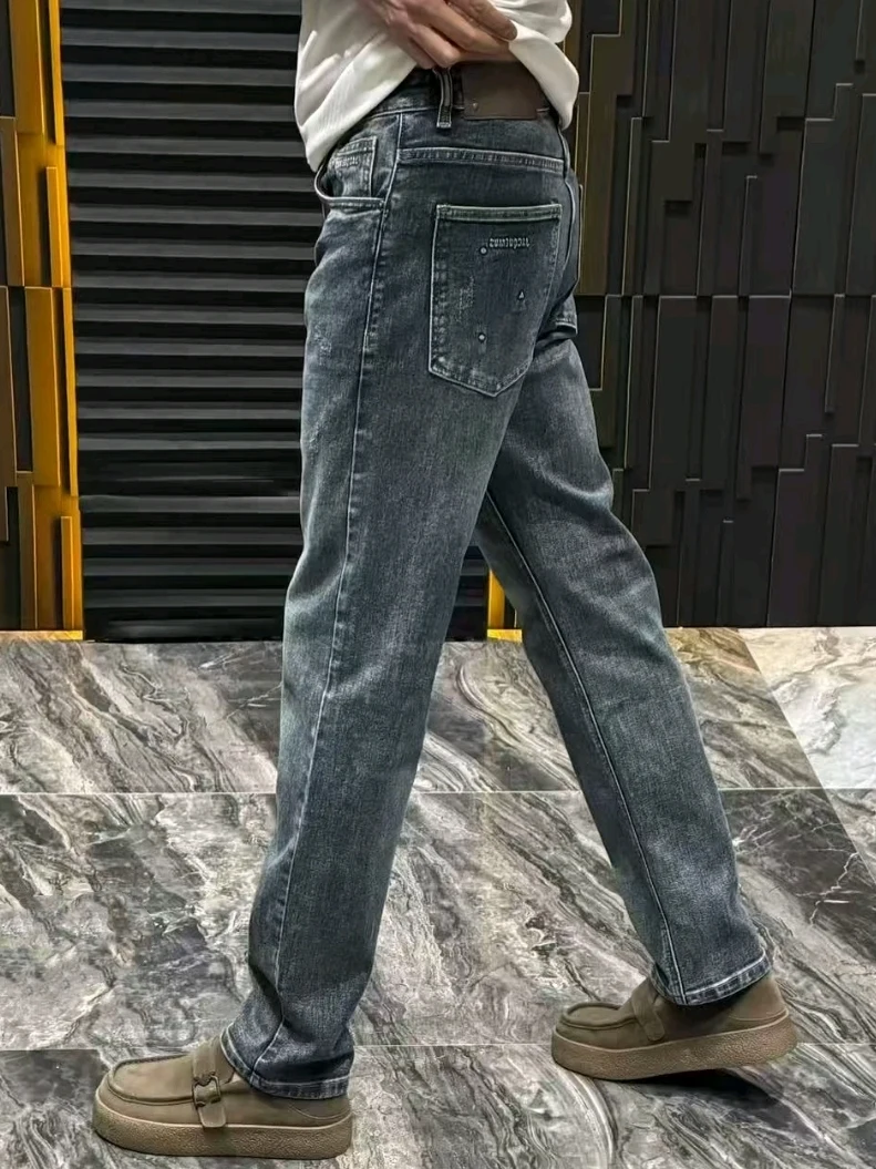 

Высококачественные модные мужские джинсы: Новинка Весна-Осень, универсальные, повседневные, прямого кроя, свободные, с антибактериальной пропиткой