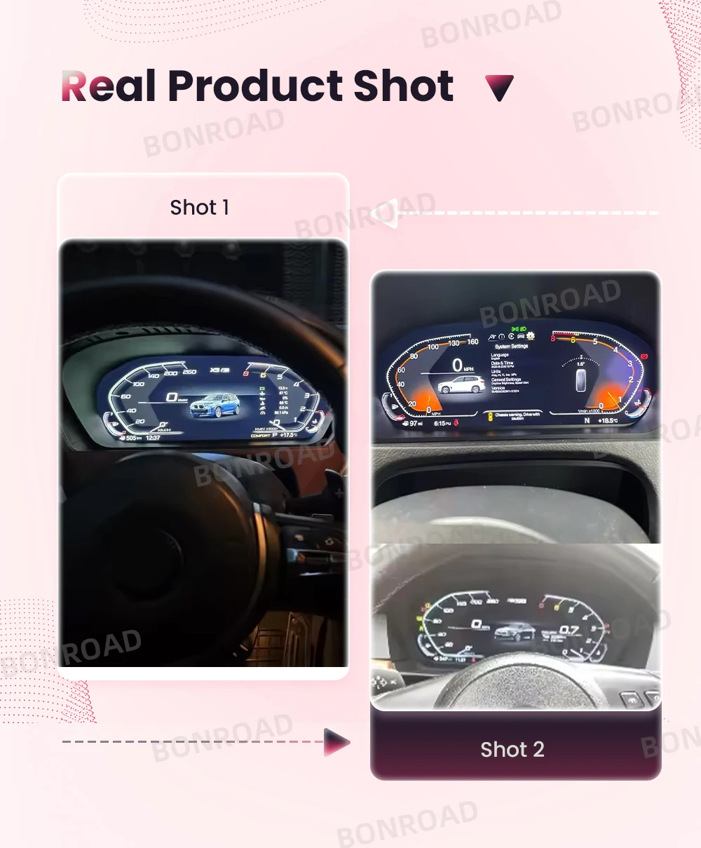 BONROAD 12,3 Zoll 1920*720P Auto-Armaturenbrett-Tachometer LCD-Anzeige für BMW F10 F11 F12 F18 Digitales Kombiinstrument – Detail 6
