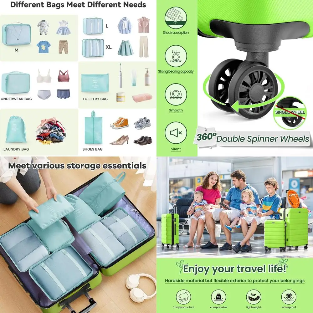 10-Piece Hardshell Suitcase Set with Spinner Wheels, TSA Lock, and Storage Bags in Apple Green