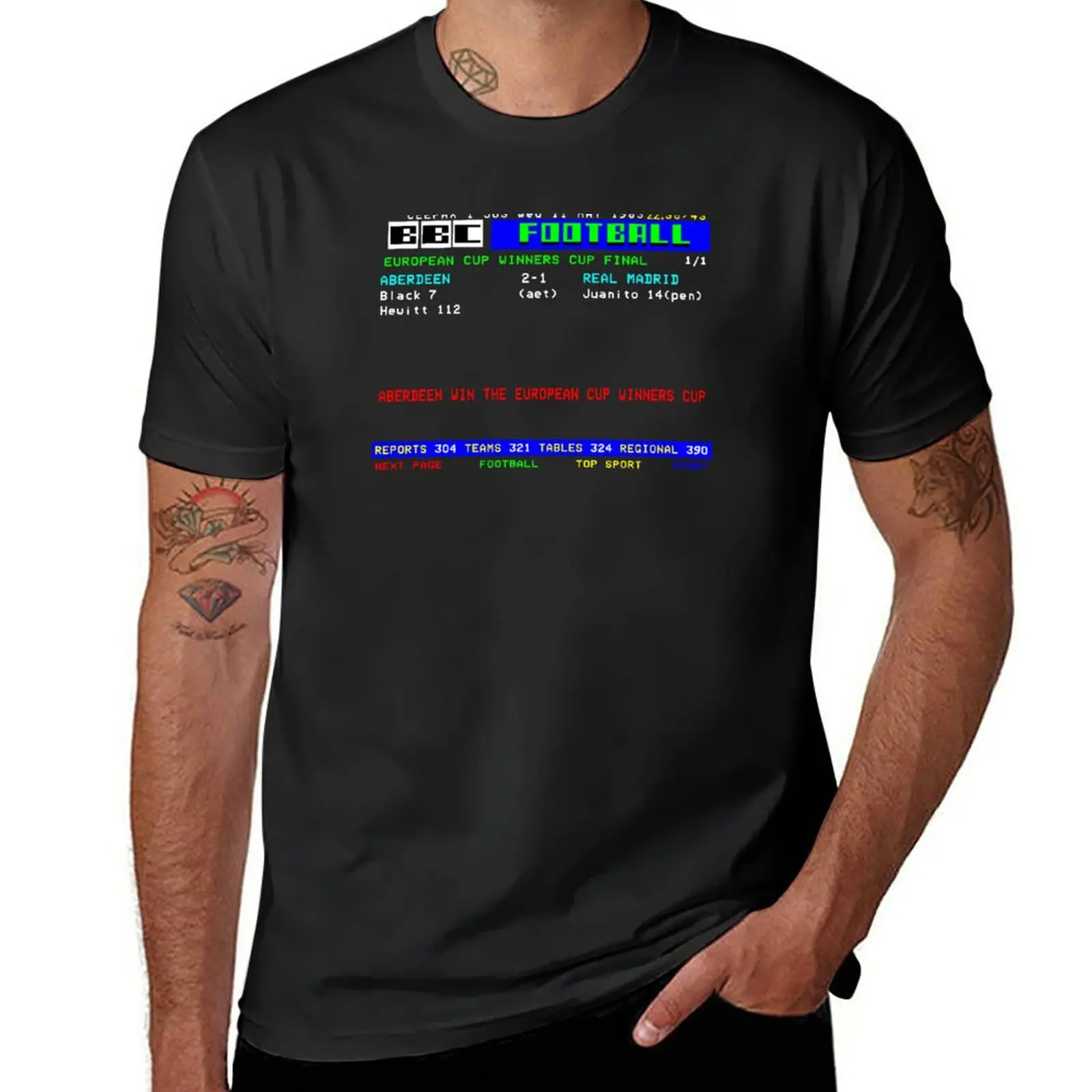 New Aberdeen Cup Winners Cup Final 1983 CEEFAX T-Shirt black t shirt kawaii clothes mens t shirts