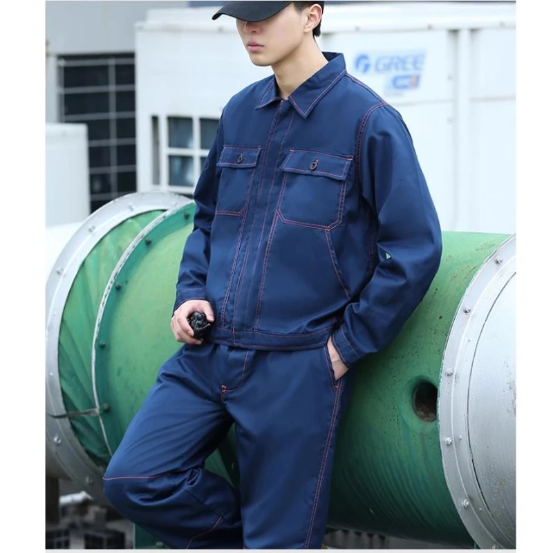 Summer Outdoors Mens Work Uniform Multi Pocket Short Sleeved Shirt and Cargo Pants Sets Wear-resistant Mechanic Workwear Thin