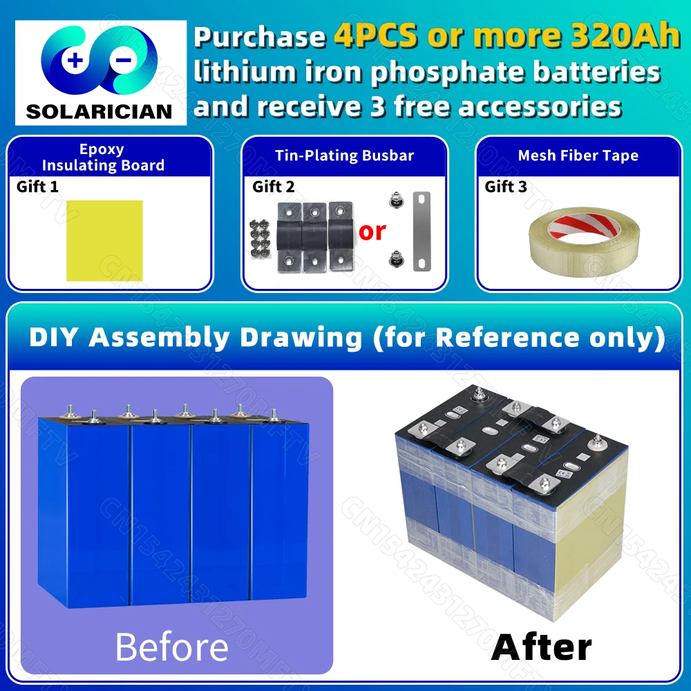 8000 Cycles Grade A 320Ah LiFePO4 Battery 3.2V Lithium Iron Phosphate Rechargeable Cell DIY 12V 24V 48V RV EV Golf Cart Solar