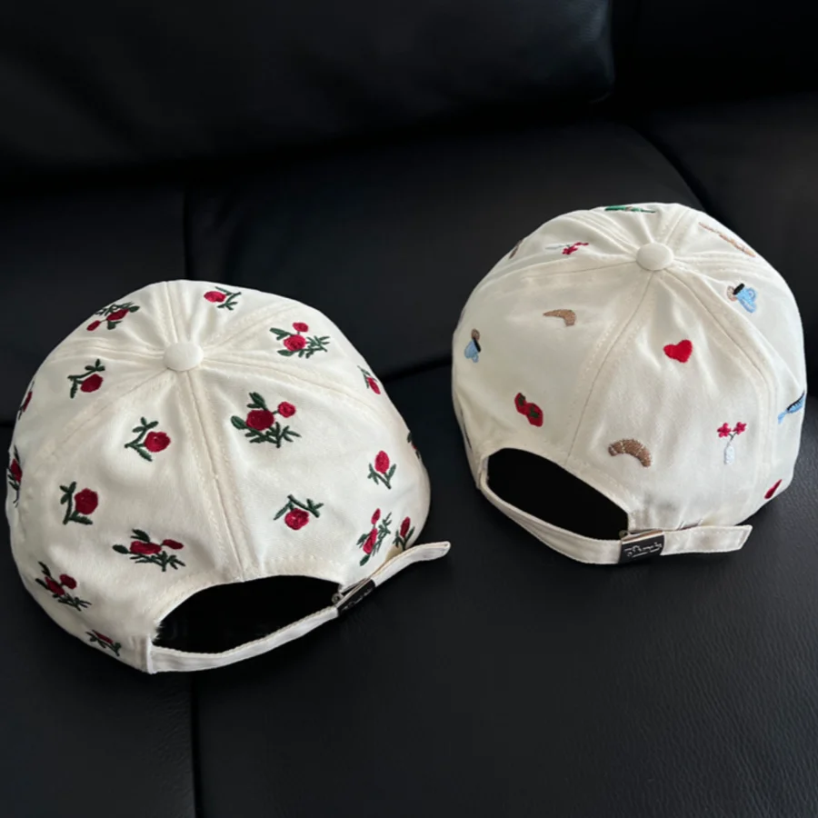 Korean-Style Ins-Style Fun Embroidered Baseball Cap, Soft Top, Breathable, Versatile Style, Fresh Pattern Design, Suitable for Daily Commuting/Traveling/Photo Shoots, Sunshade Hat, Summer Duckbill Cap