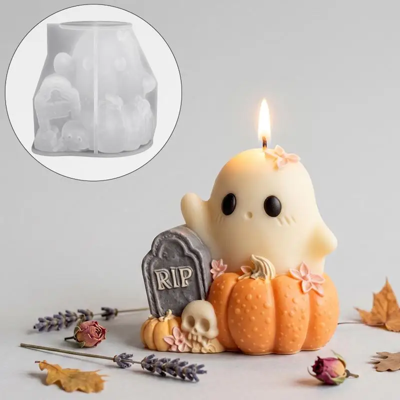DIY Halloween Multi-Use Silicone Mold Cute Puppy Cat Ghost Shape for Candle Resin Soap Making Party Home Decoration