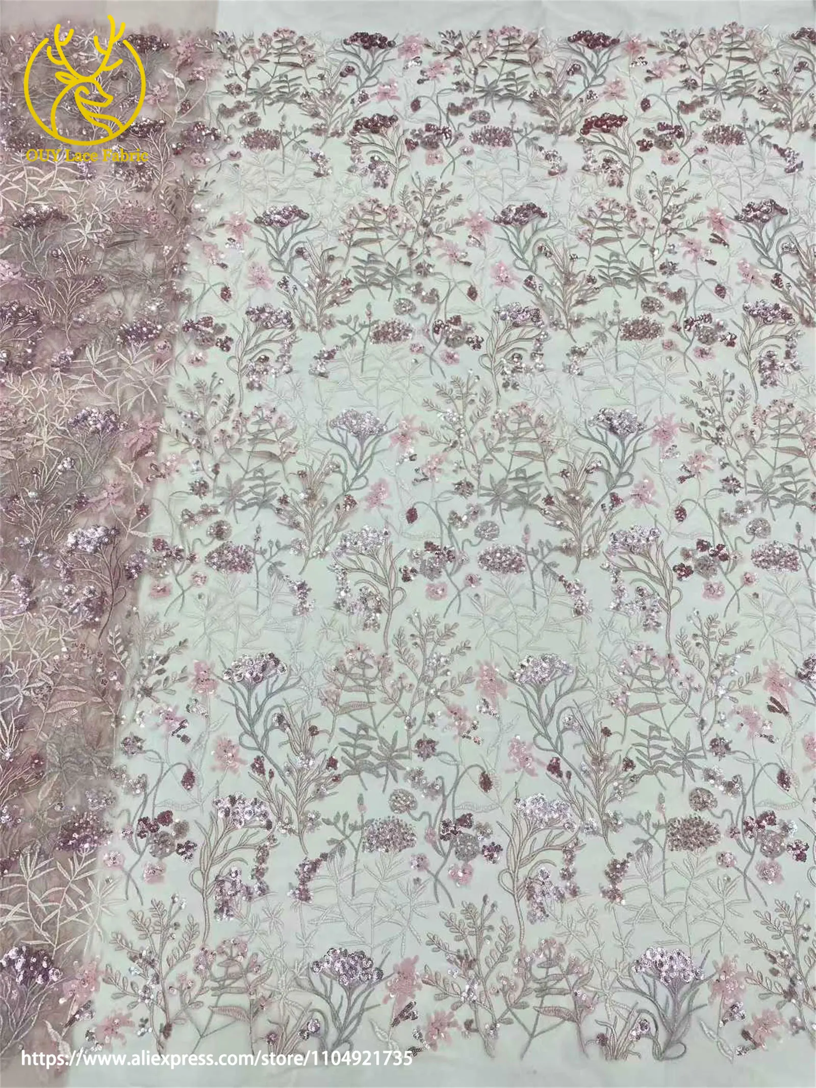 2026 Afrikanischer bestickter Tüll-Spitzenstoff, 5 Yards, hochwertiger nigerianischer Pailletten-Spitzenstoff für Damen-Abendkleider – Detail 12