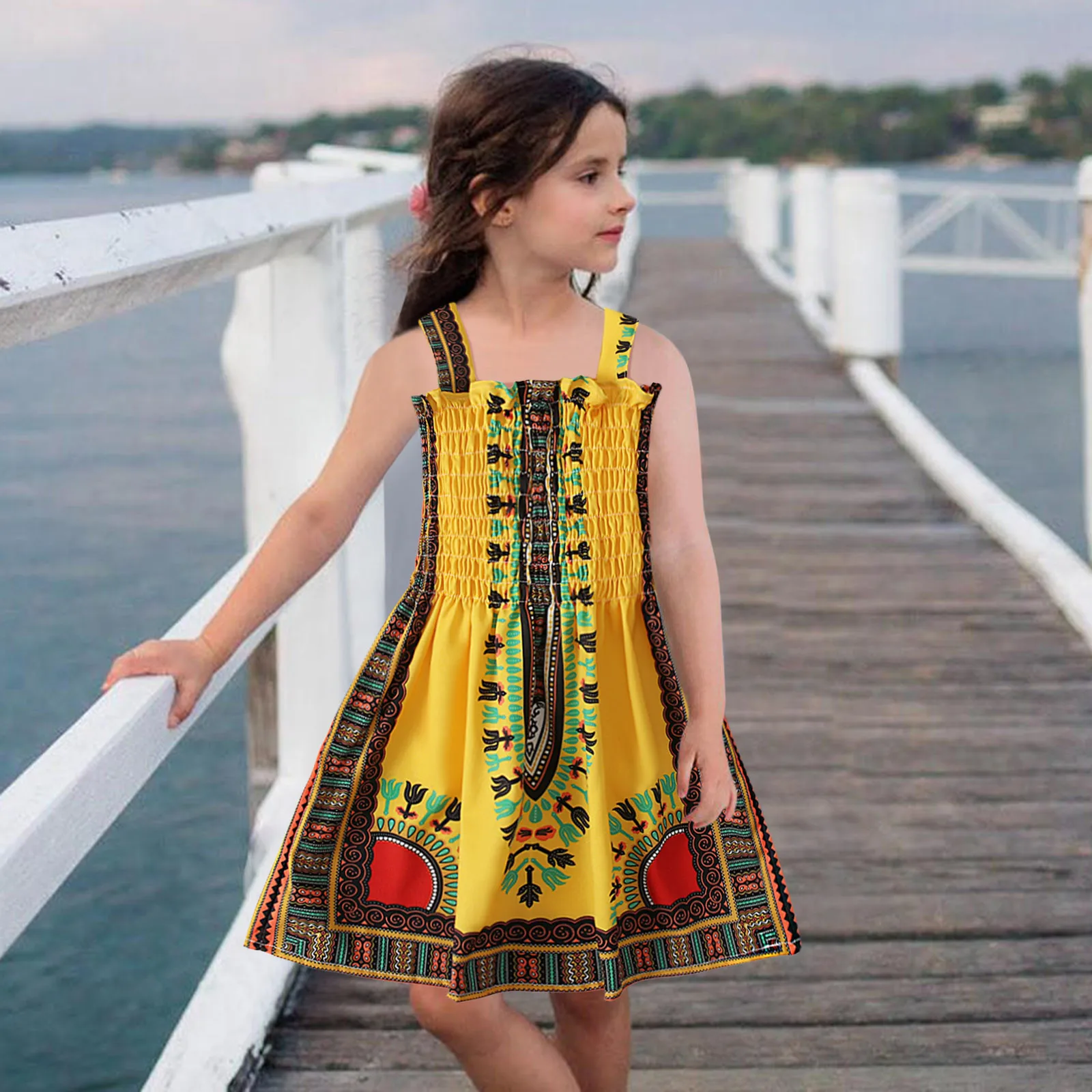 Toddler Outfits Girls Dress African Traditional Style Sleeveless Sling Summer Dress Ankara Princess Dresses For 1 2 3 4 5 Years