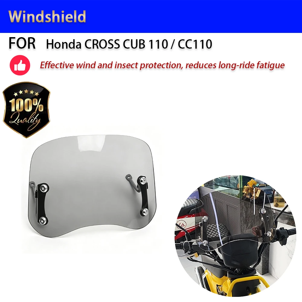 For Honda CROSS CUB 110 CC110 Windshield Retro Curved Wind Deflector Bolt-On Accesorios Moto Accessori Moto