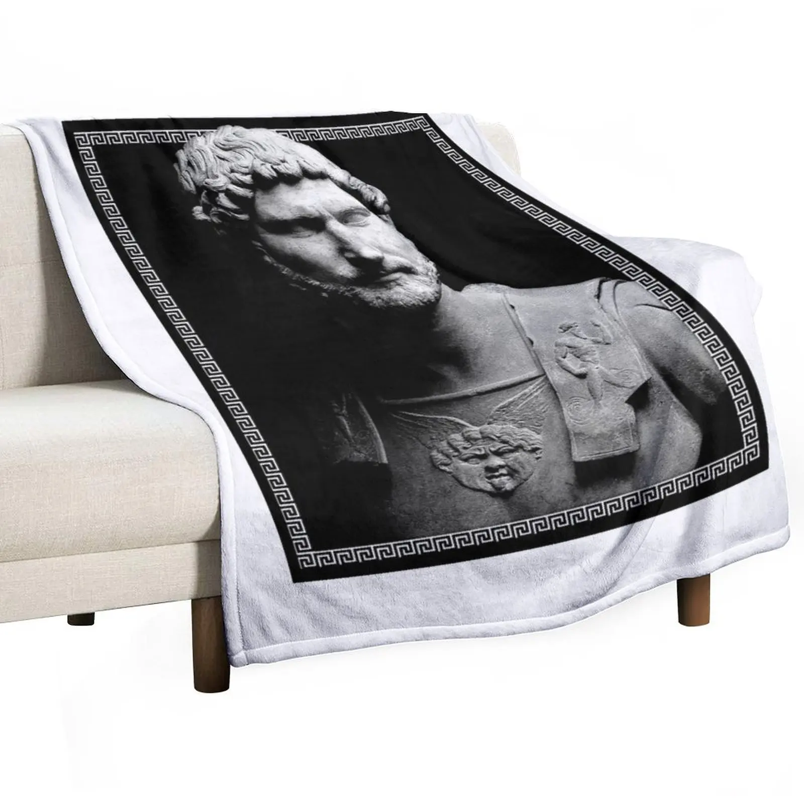 Roman Emperor Hadrian - Marble Bust Mosaic Throw Blanket anime Large Blankets