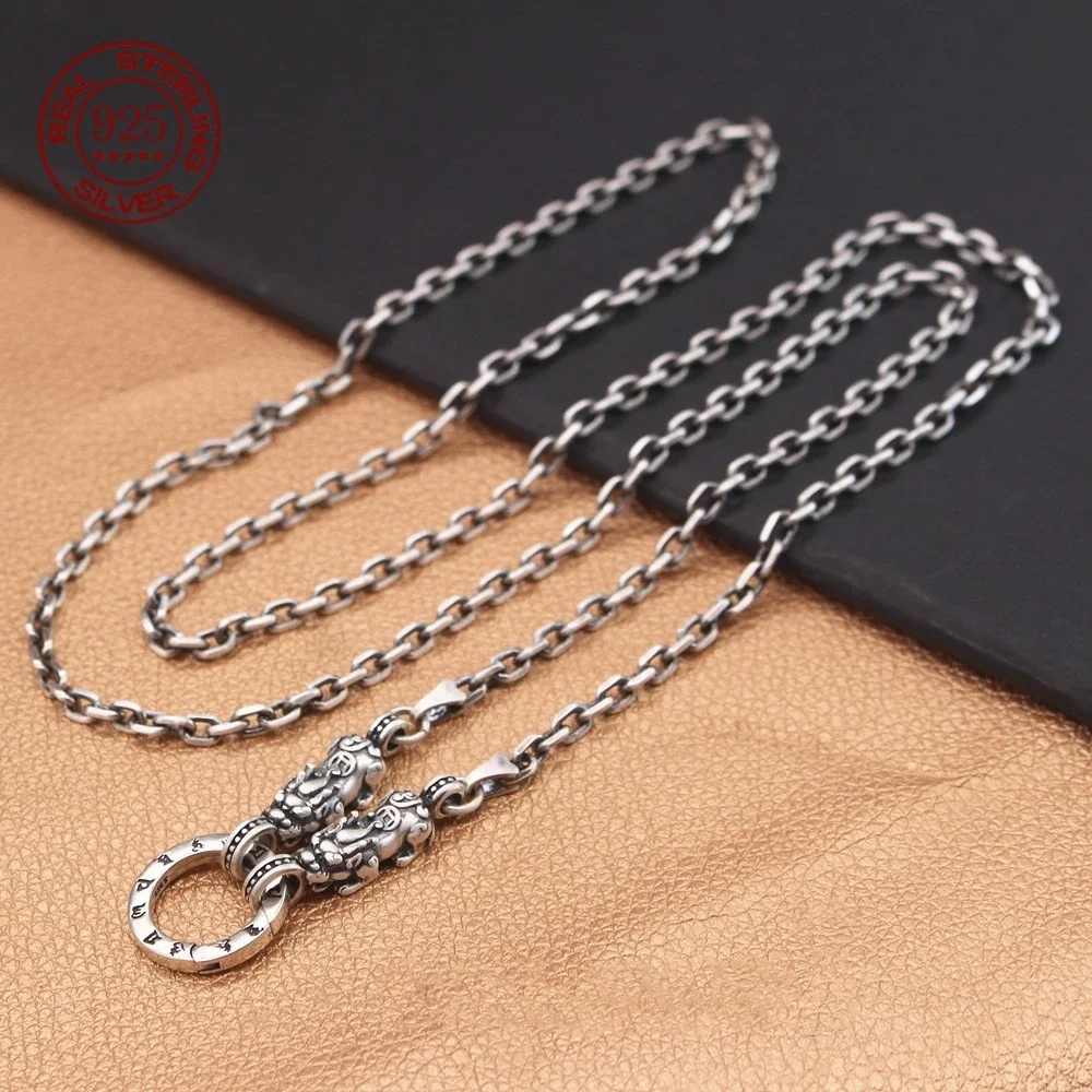 

Newly designed 100%S925 sterling silver hollowed-out necklace Fortune Lucky retro Hip Hop men Women fashion punk jewelry gift