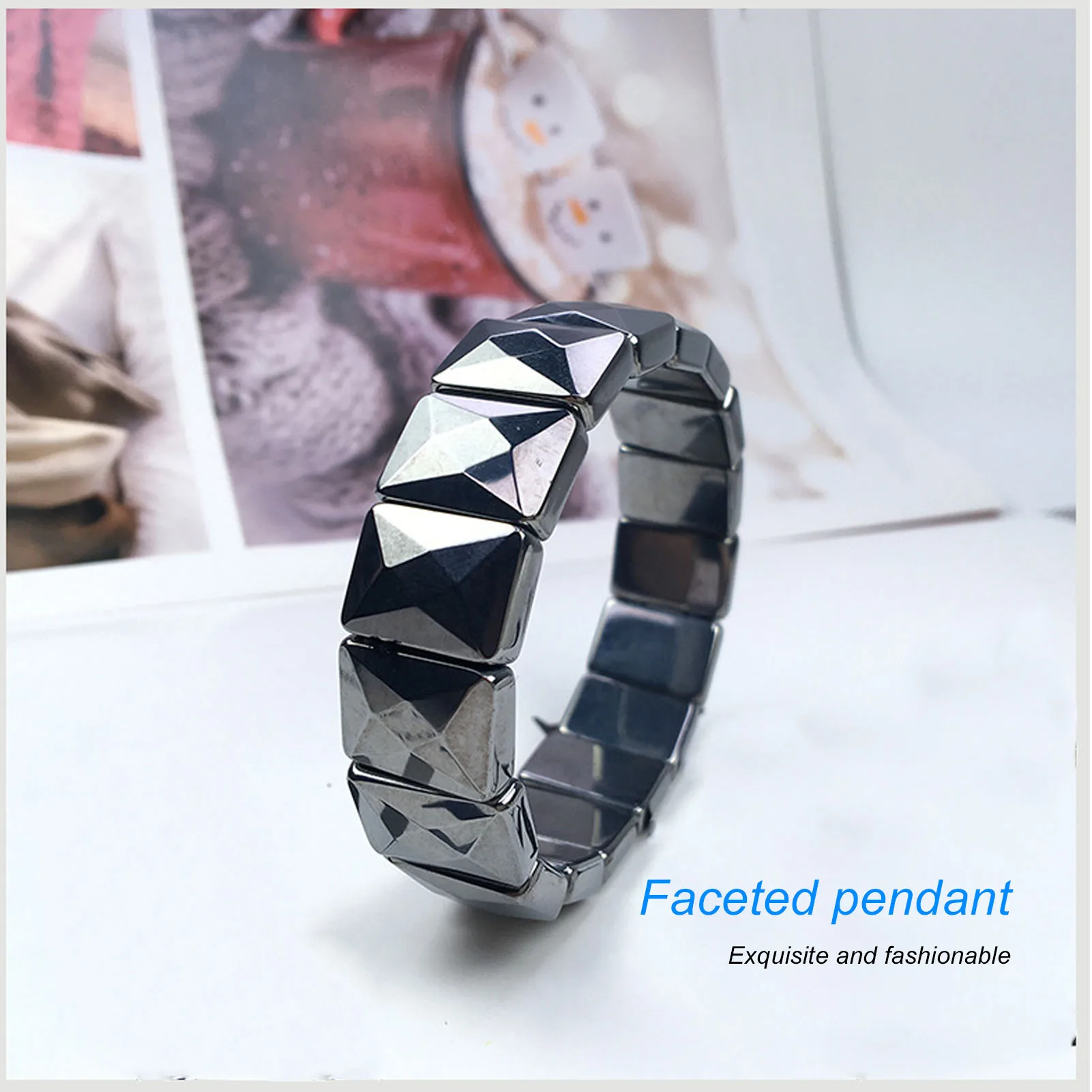 

Stylish Bracelet Terahertz Stone Bracelet Fashionable Faceted Rectangle Pain Relief Bracelet for Men
