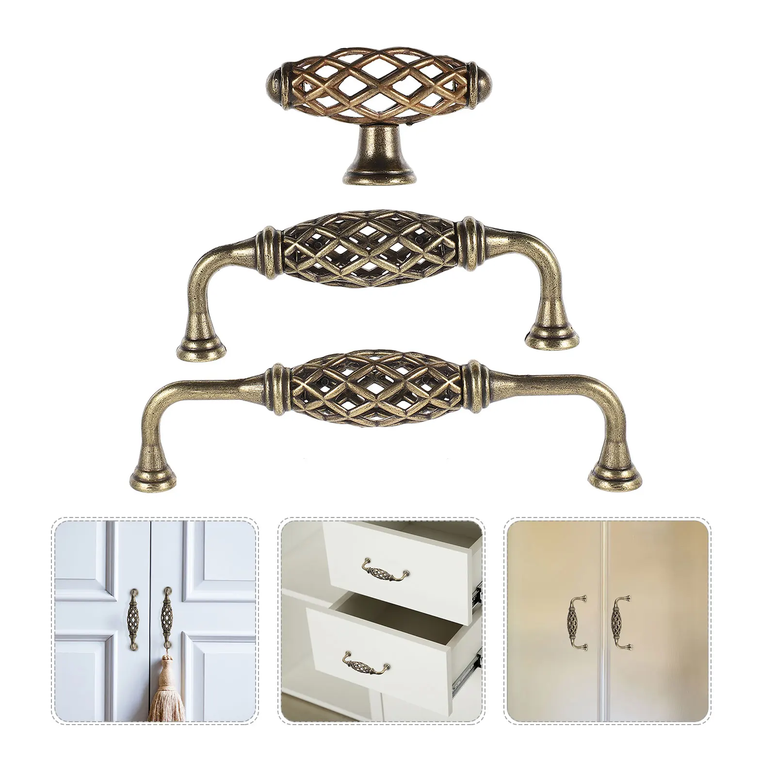 

3 Pcs Vintage Cabinet H Drawer Knobs Pulls Zinc Alloy Furniture Door Cupboard Grips Closet Hardware Wardrobe Kitchen