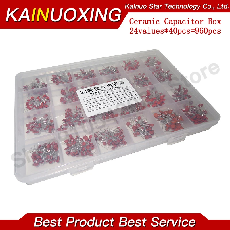 960PCS 24value*40PCS=960PCS 50V Ceramic Capacitor Assorted kit Assortment Set + Box