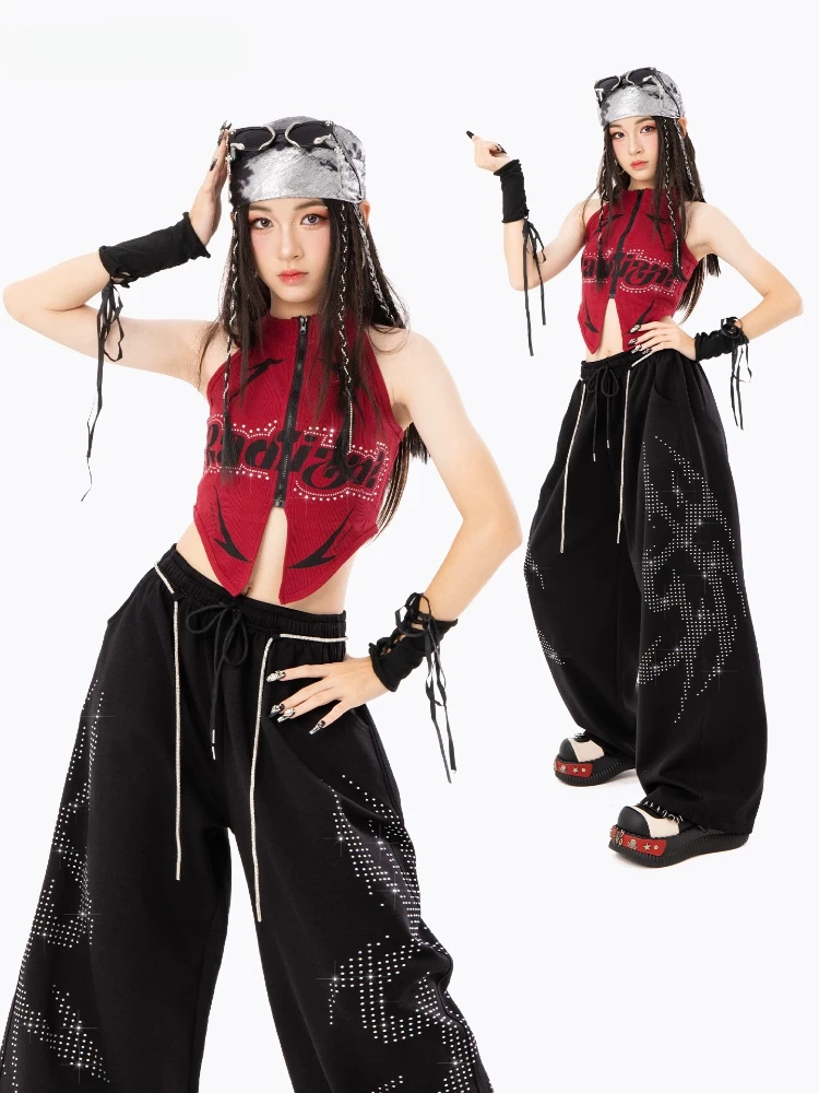 costumes-de-danse-hip-hop-pour-filles-haut-rouge-sans-manches-pantalon-baggy-ensemble-de-vetements-de-streetwear-tendance-tenue-de-scene-pour-groupe-de-jazz