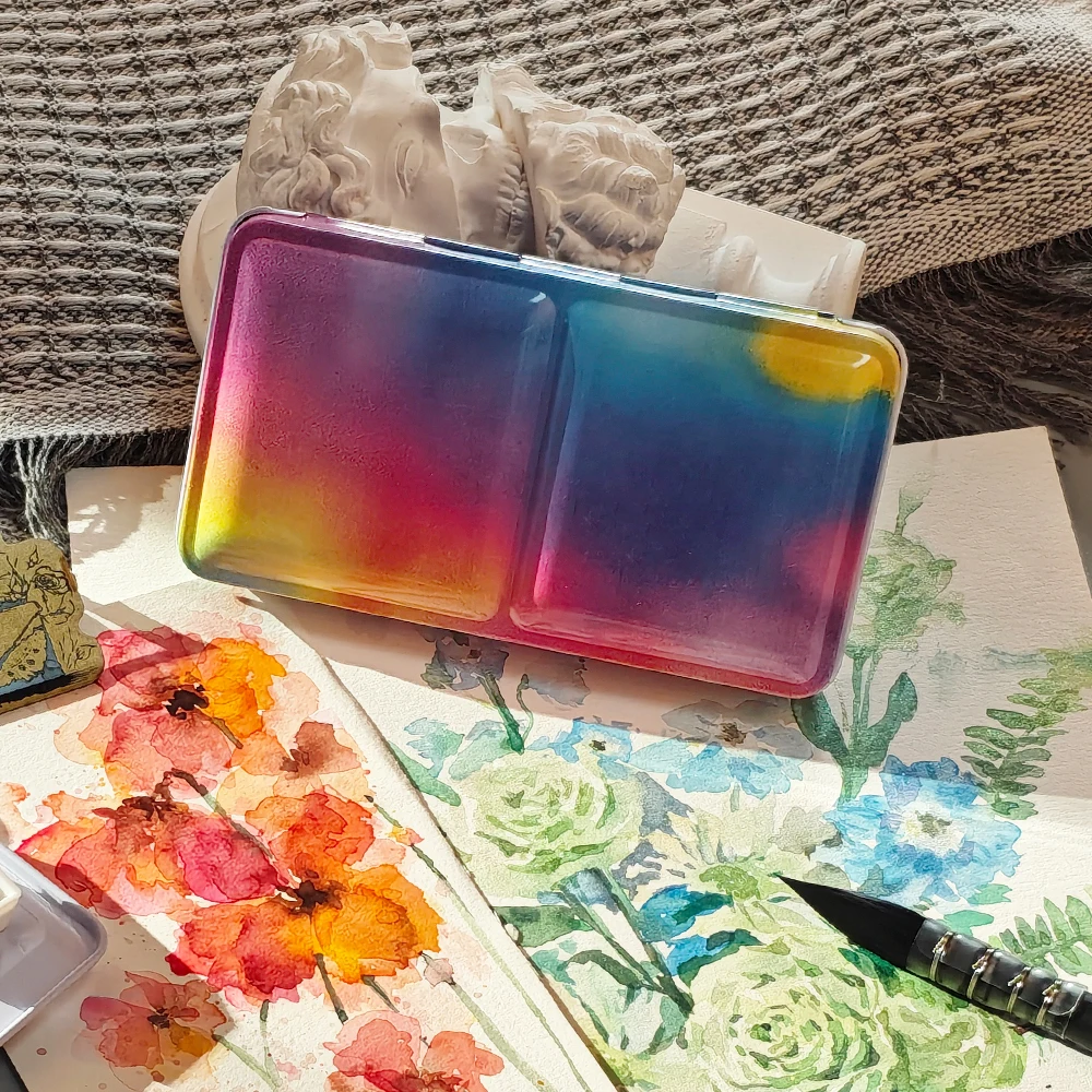 SeamiArt 1 قطعة صندوق طلاء معدني مسطح فارغ علبة حديد كلاسيكية قابلة للطي لطلاء الألوان المائية حزمة فرعية لوازم فنية