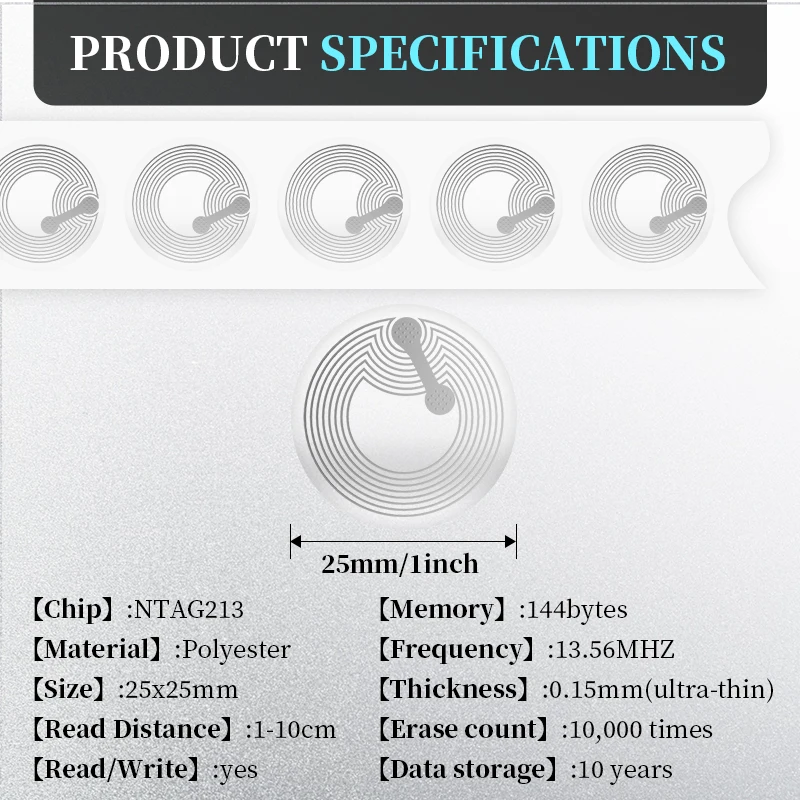 ملصقات NFC Ntag213 Size25mm متوافقة مع علامات إنترنت الأشياء، اختصارات الأتمتة الشخصية، علامات NFC، الهواتف والأجهزة المحمولة التي تدعم NFC
