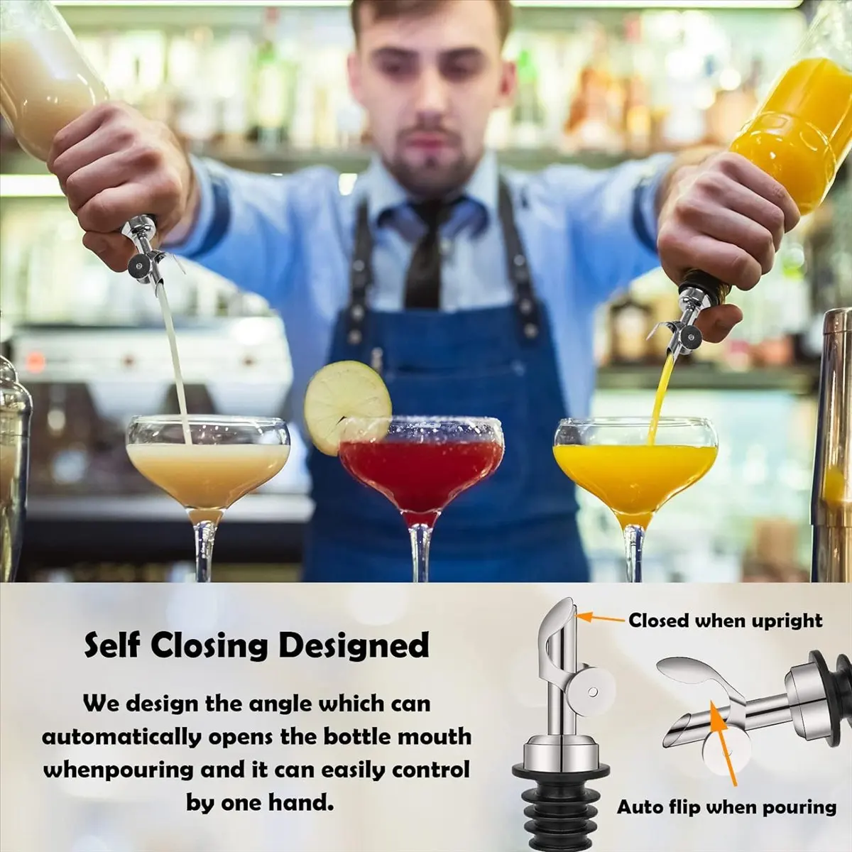 【Clearance Sale】4 Pcs Stainless Steel Bottle Pourers,Self Closing Olive Oil Dispenser Spout,Auto Flip Feature Liquor Pour Spouts