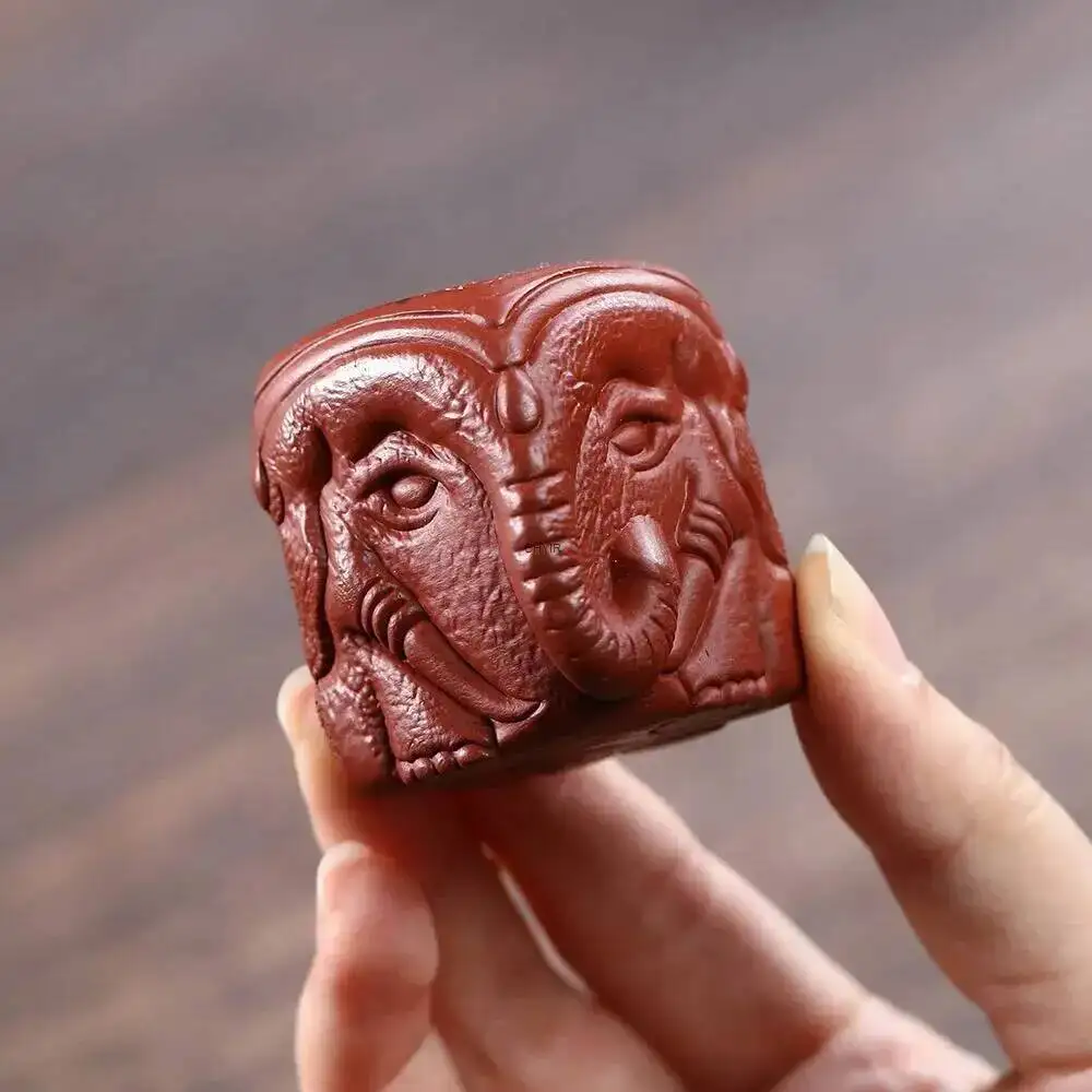 Yixing Zisha Tea Pet Elephant Ornament Teapot Lid Holder Handmade Elephant Lid Sculpture Tea Set Accessory Can Be Cultivated