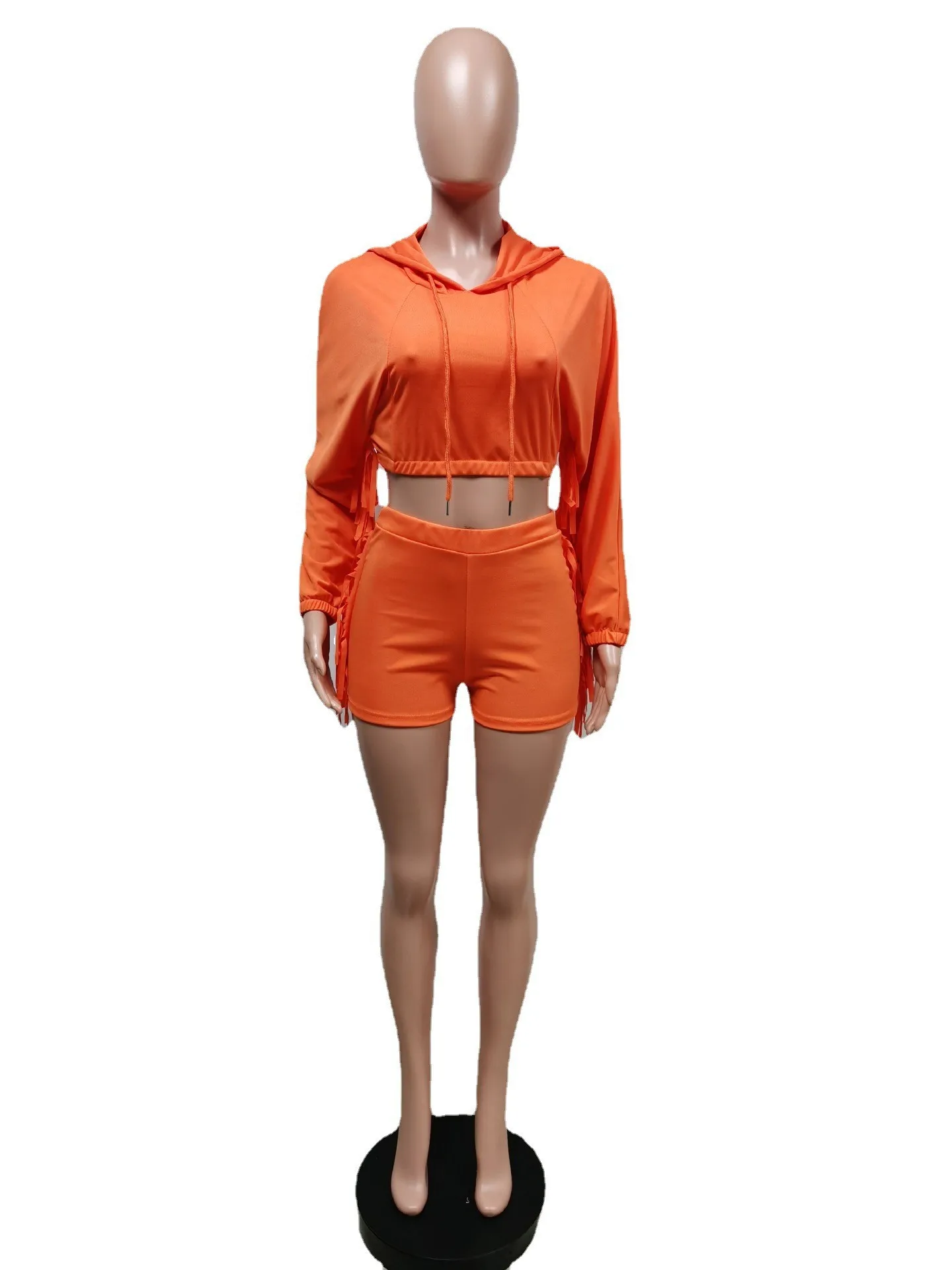 Shorts Pant Set Women Two Piece Sets Hooded Matching Sets Tassel Casual Tops Short Pants Lace Up Elastic Waist Summer 2025