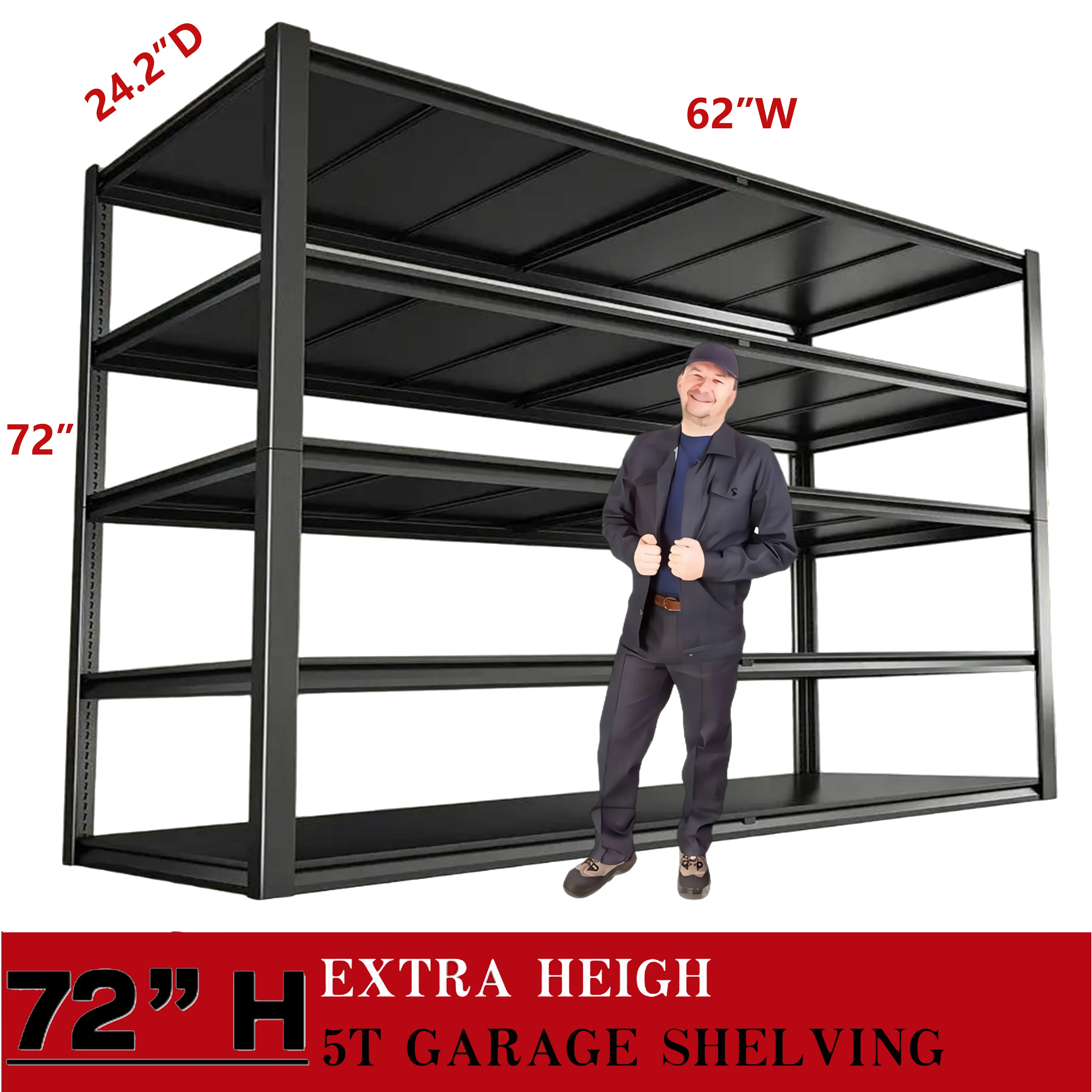 Estantería de garaje de 72 pulgadas de alto, estante de almacenamiento resistente, capacidad de 3500 libras, estantería de metal ajustable, para garaje, almacén,