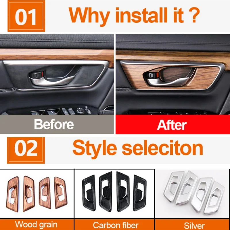 For Honda CR-V CRV 2017 2018 2019 2020 2021 2022 Hybrid ABS Carbon Car Inner Door Bowl Frame Trim Cover Decoration Accessories view 5