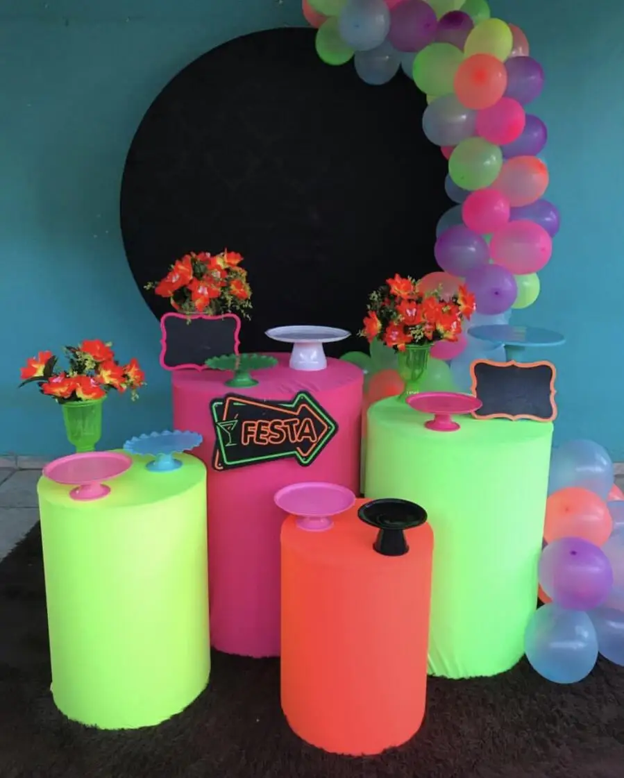 Orange Hot Pink Solid Color Pedestal Covers for Neon Bachelor Party Stretchy Cylinder Covers Wedding Parties Decorations Props