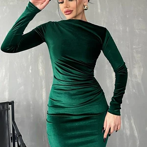 Dulzura-Midi Women's Velvet Midi, Elegant Party Clothing, Green Night, Spring, Summer, 2022 10 Main Sales Long Green Dress - №3