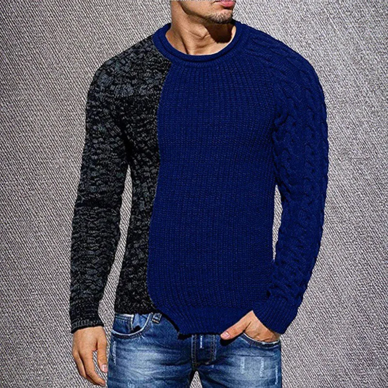 

Fashion O-Neck Patchwork Cotton Pullover Sweater Men Slim Fit Knitted Mens Sweaters New Arrival Autumn Winter Men Sweater MY286