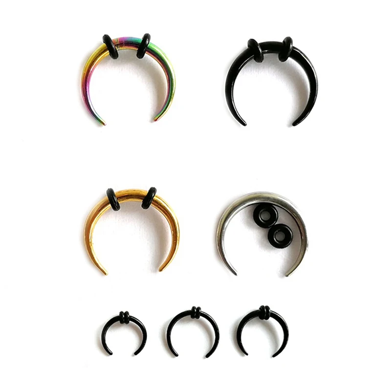 1pc Buffalo Horn Taper Horseshoes Nose Septum Piercing Ring for Women Men Stainless Steel Nose Rings  Punk Cartilage Earrings