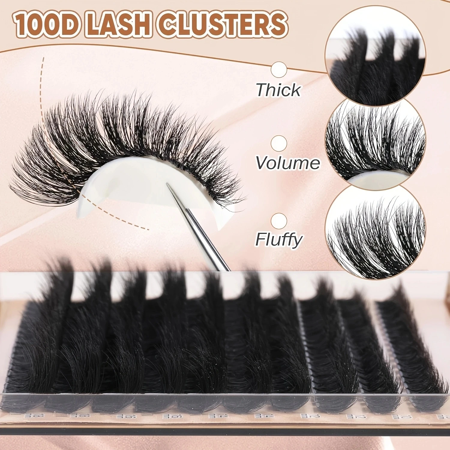 Kit de extensión de pestañas DIY de lujo, volumen esponjoso, 200 Uds., grupos 80D/100D con unión, sello, pinzas y cepillo para principiantes