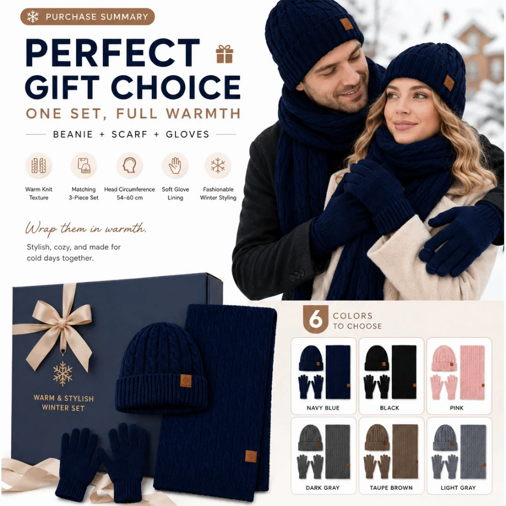 3Pcs/Set Warm Winter Hat Scarf Gloves Set Lining Thicken Scarf Neck Warmer Suit Non Slip Windproof Touchscreen Gloves for Men