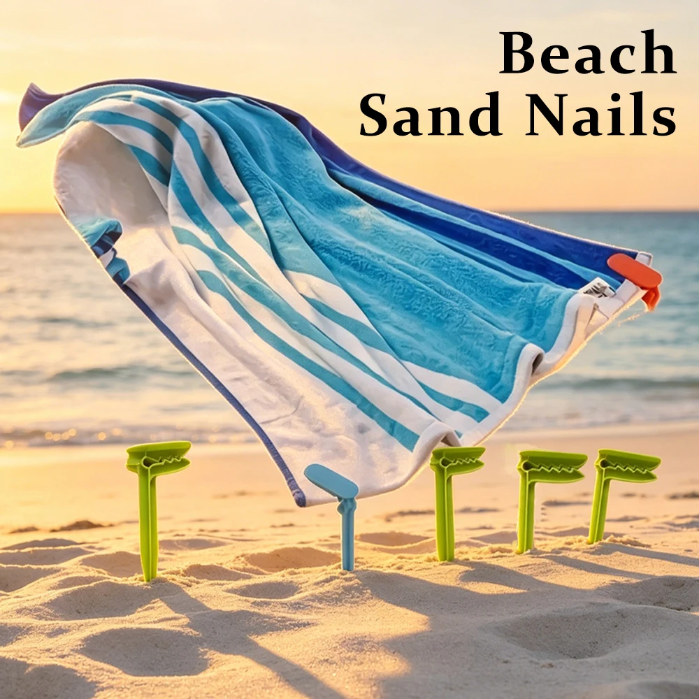 Beach Towel Clips 4Pcs Fastener Sand Blanket Holder Picnic Mat Anchor Stakes Clamps for Outdoor Camping Travel Beach Use