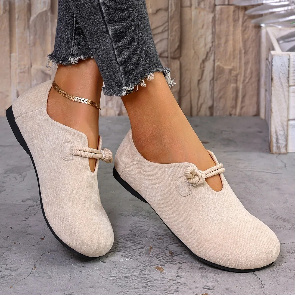Women Flat Loafers Round Toe Knotted Rope Strap Slip on Shoes Soft Suede Comfort Non Slip Ladies Casual Daily Walking Flat Shoes view 5